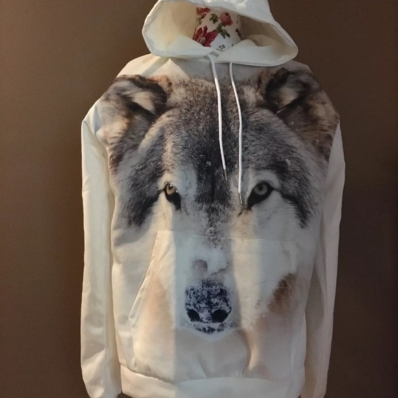 White WOLF Polyester Hoodie Medium | 3D Print - Picture 1 of 3